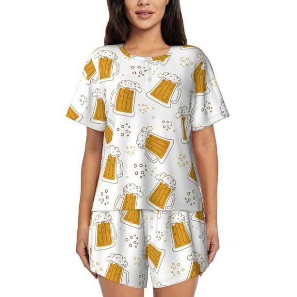 Fotbe Beer Conjunto de Pijama Estampado para Mujer, 2 Piezas, Ropa de Dormir con Camiseta de Manga Corta y Shorts Suaves-Small