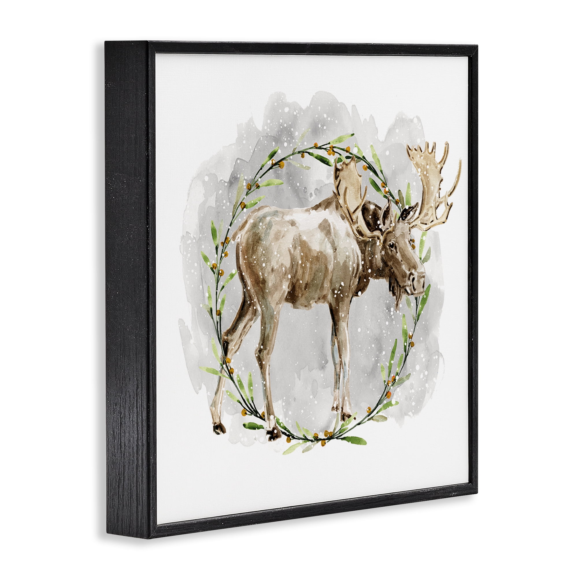 Stupell Industries Rustic Moose with Wreath Animals & Insects Painting Black Framed Art Prints Wall Art, 12 x 12