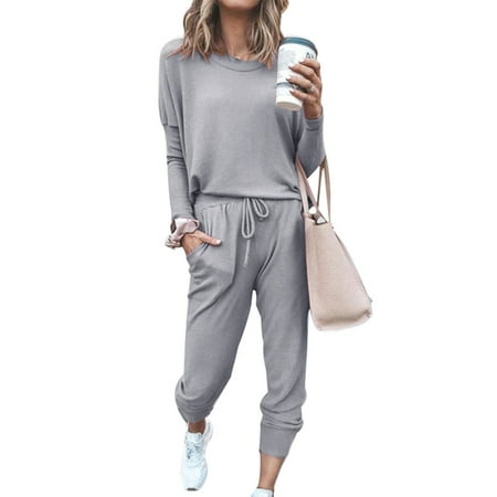 

Cindysus Ladies Nightwear Drawstring Sleepwear Pjs Loungewear Sleeping Lounge Set Loose Pajamas Sets Light Gray M