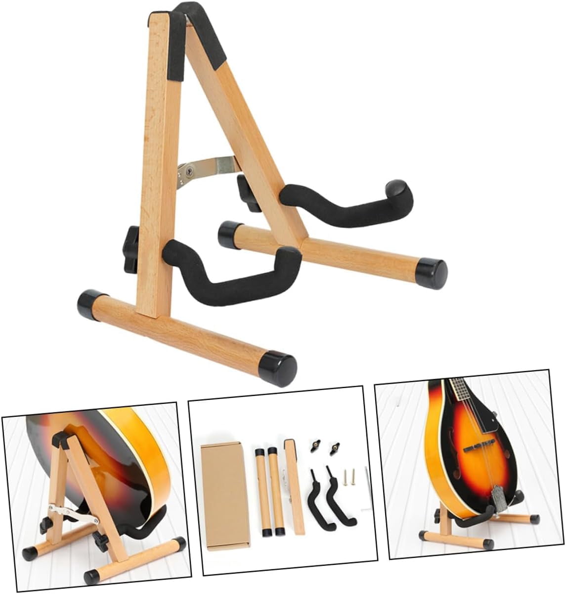 Xvive Guitar Stand,  Acoustic Electric Wooden A Frame Folding Guitar Holder Adjustable for Bass, Cello, Mandolin, Banjo, Ukulele