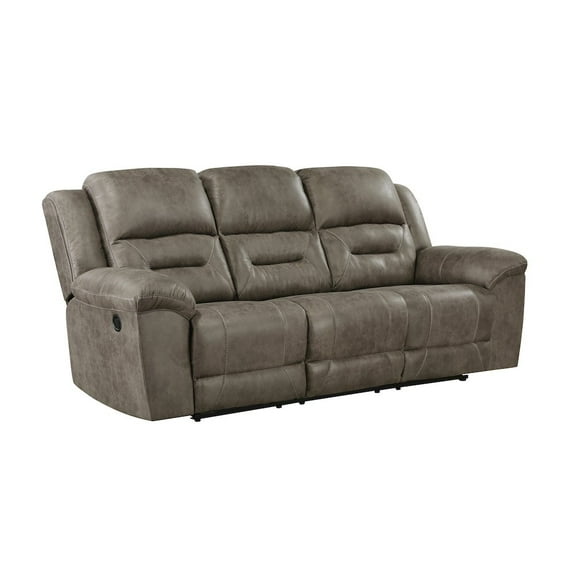 Lexicon Hazen Polished Microfiber Upholstered Double Reclining Sofa in Brown