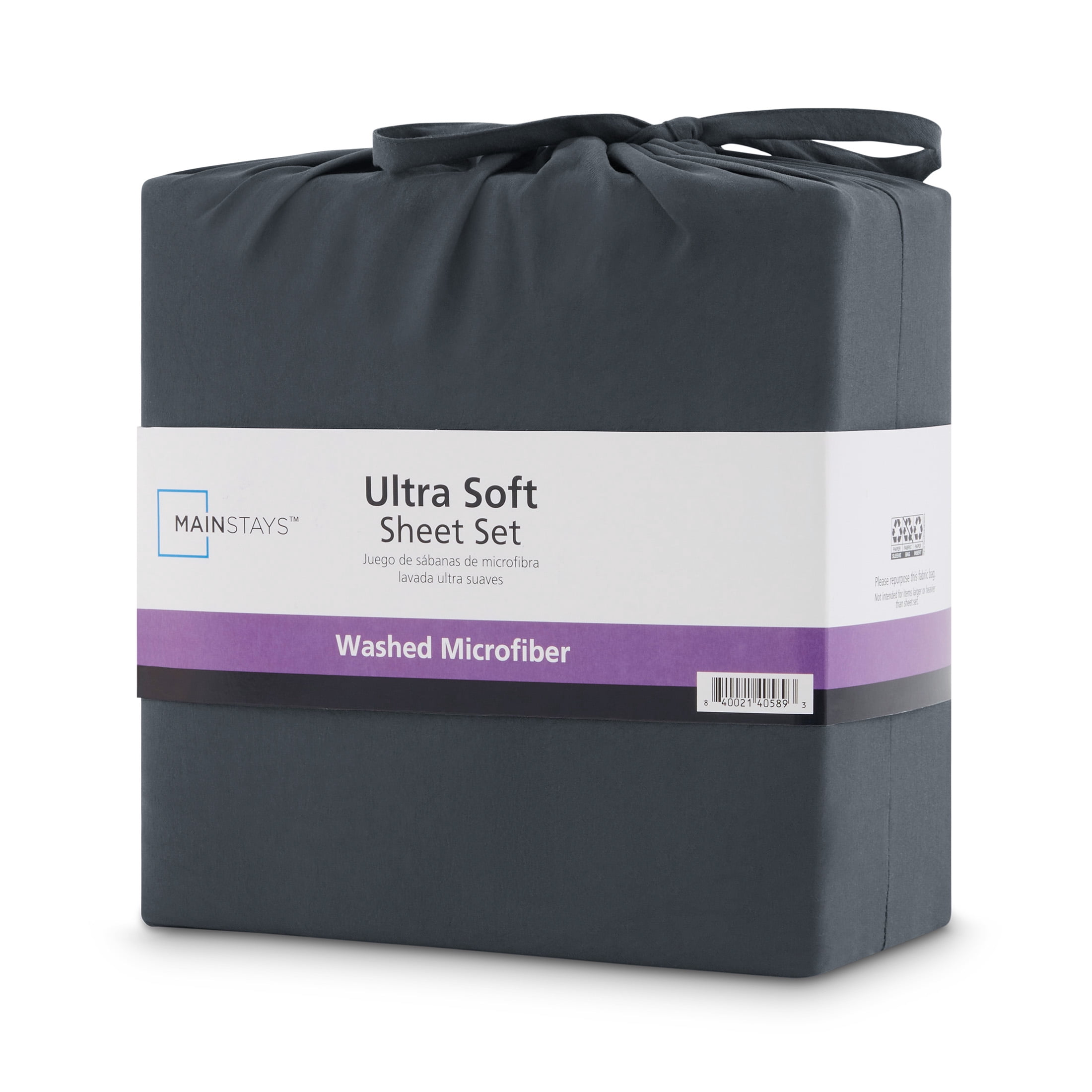 Mainstays Enzyme Washed Microfiber Bed Sheet Set, Grey Stone, Full, 4 Pieces