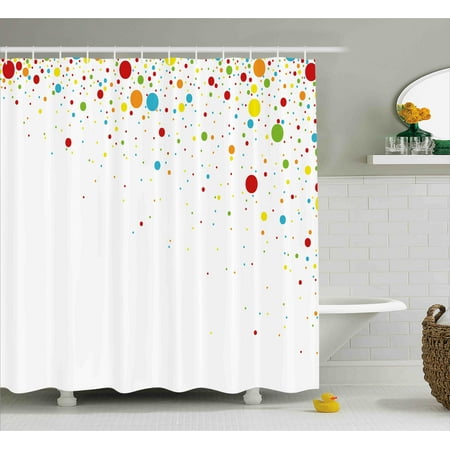 Colorful Shower Curtain, Small Dots Like Party Confetti Celebration Print on White Backdrop Retro Style Art, Fabric Bathroom Set with Hooks, Multicolor, by (Best Color Shower Curtain For Small Bathroom)
