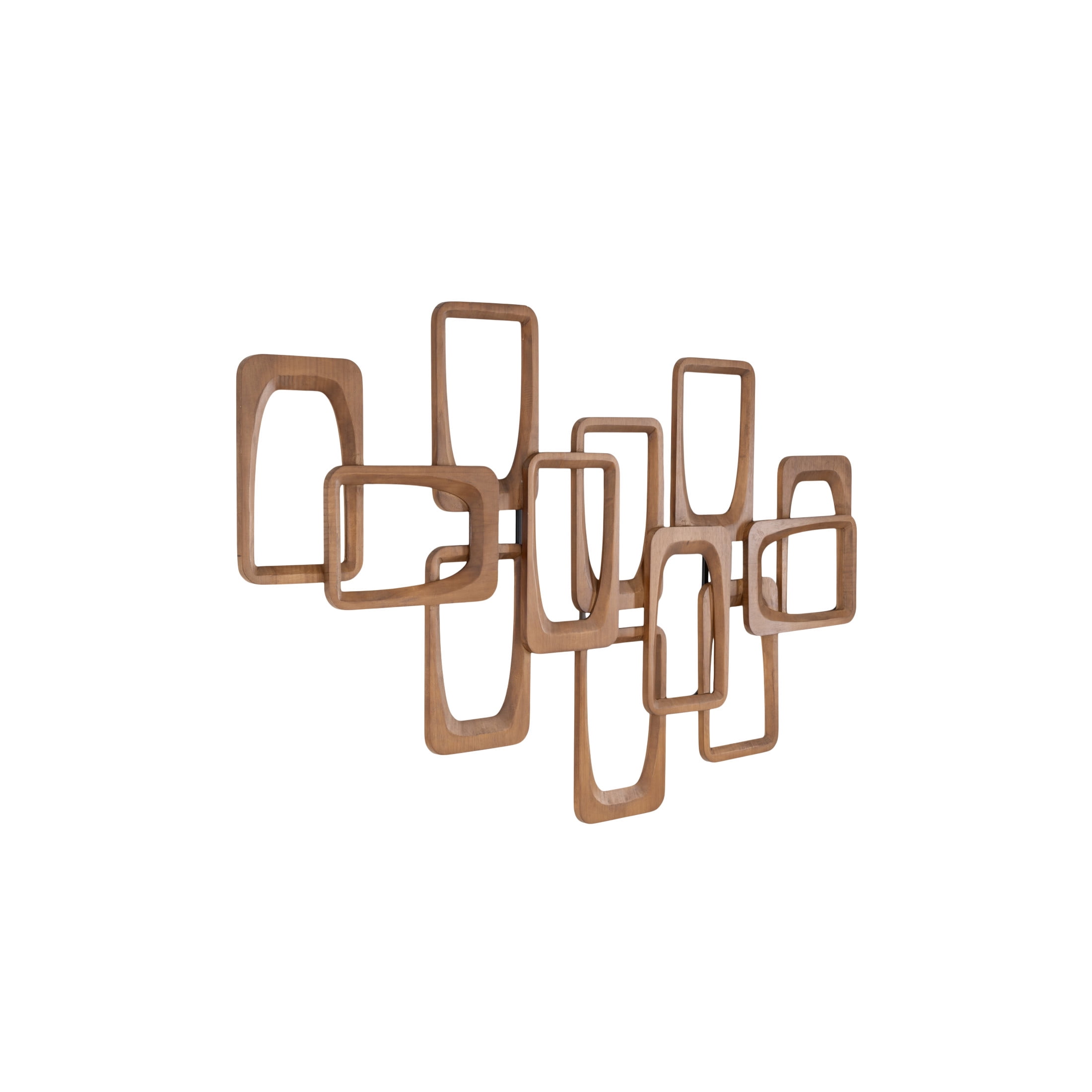 DecMode Brown Wood Handmade Intertwined Rectangles Geometric Wall Decor