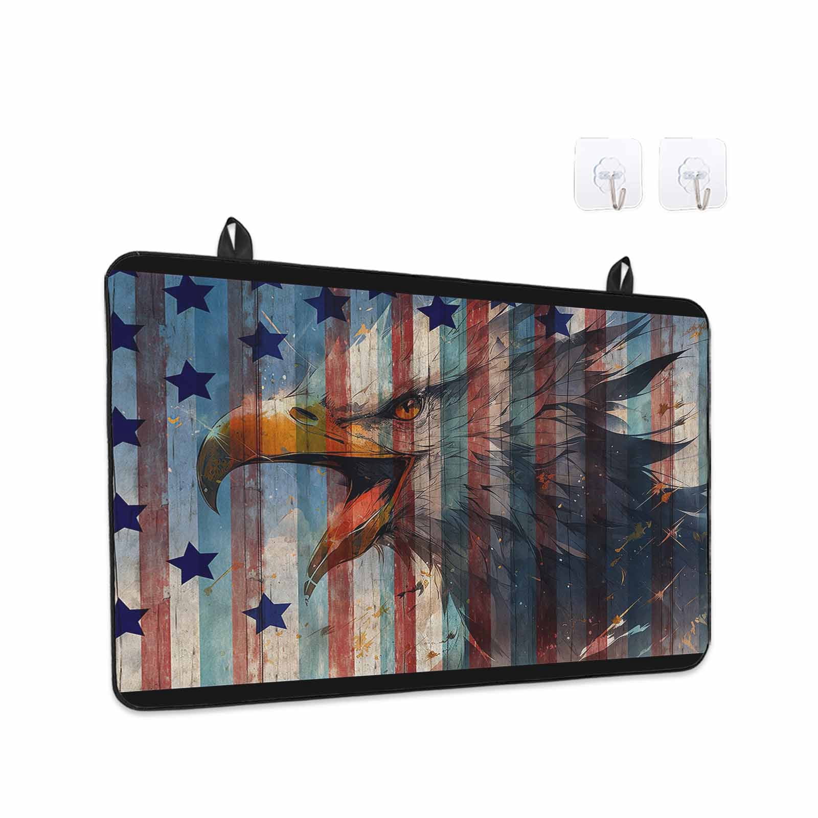 Eagle Stove Top Cover for Electric Stove, Heat-proof & Non Slip Glass Top Stove Cover Protector, American Flag Blue Star Red Blue Striped Vintage Wooden Kitchen Flat Cooktop Rubber Mat 24x21 Inches