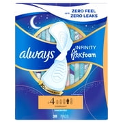 Always Infinity Feminine Pads, Size 4, Overnight, Wings, Unscented, 38 Count