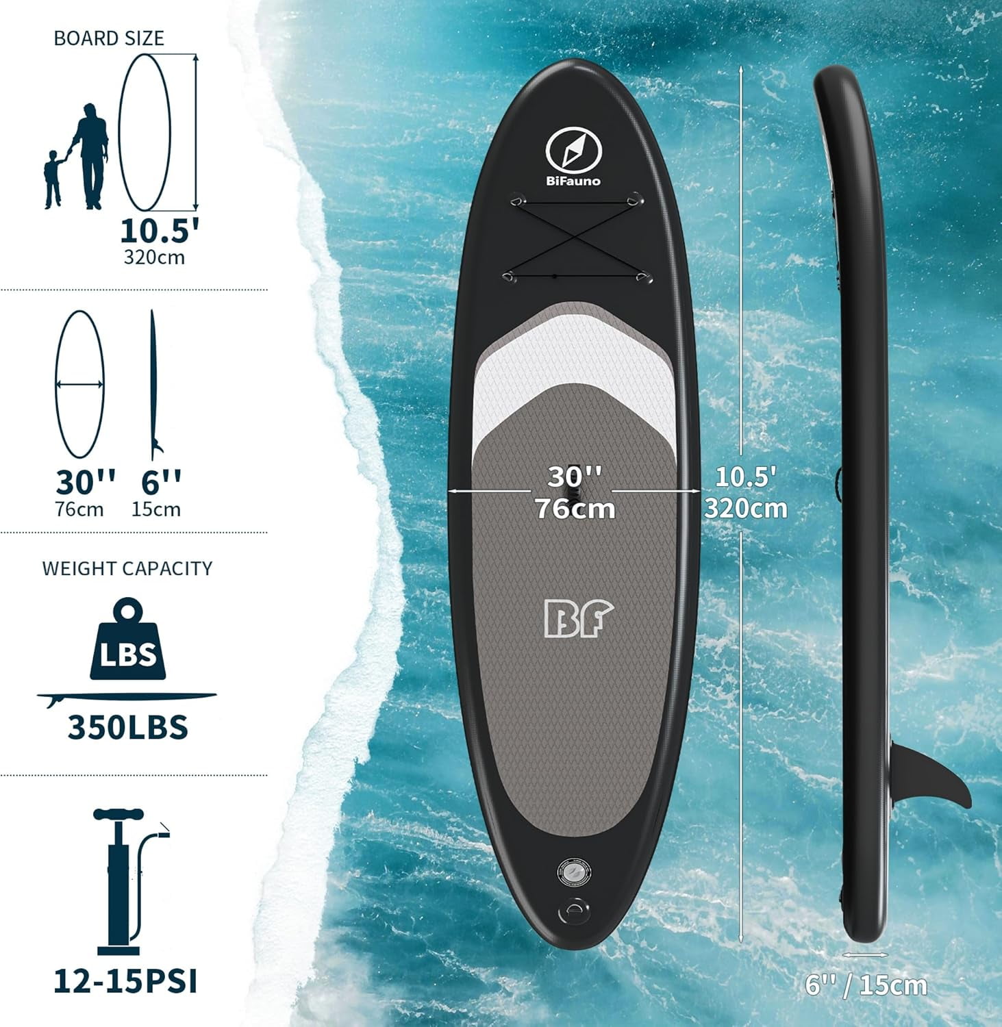 Bifanuo 10' Inflatable Stand Up Paddle Board with SUP