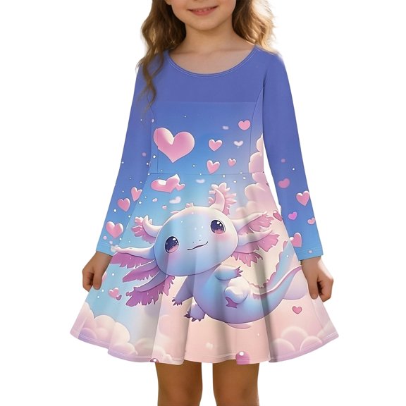 Vividxx Girls Dresses Cute Print Long Sleeve Dress Playful Com Fortable Soft Elegant Fall Dresses for Toddler Kids Daily Wear 4-5 Years