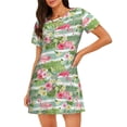 thumbnail image 1 of Balery Tropical Flamingo Camisón de manga corta con cuello redondo para mujer, cómodo y elegante., 1 of 6