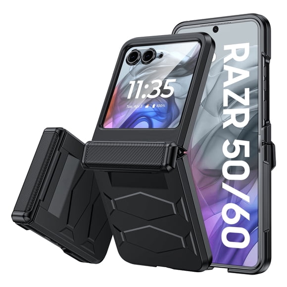 Oupeigar para Motorola Razr 2026/2025/2024 Funda de Teléfono Tipo Armadura, con Cubierta de Bisagra, Protector de Pantalla, Funda Antiarañazos a Prueba de Golpes Todo Incluido - Negro