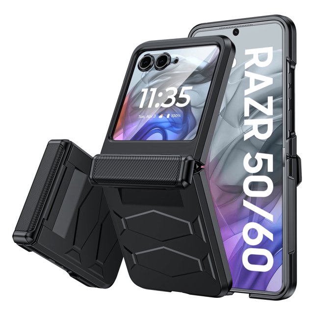 Oupeigar para Motorola Razr 2026/2025/2024 Funda de Teléfono Tipo Armadura, con Cubierta de Bisagra, Protector de Pantalla, Funda Antiarañazos a Prueba de Golpes Todo Incluido - Negro