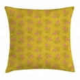 thumbnail image 1 of Flower Throw Pillow Cushion Cover, Rose Buds with Earth Yellow Background Outline Leaves Ornamental Autumn, Decorative Square Accent Pillow Case, 24 X 24 Inches, Earth Yellow and Pink, by Ambesonne, 1 of 2