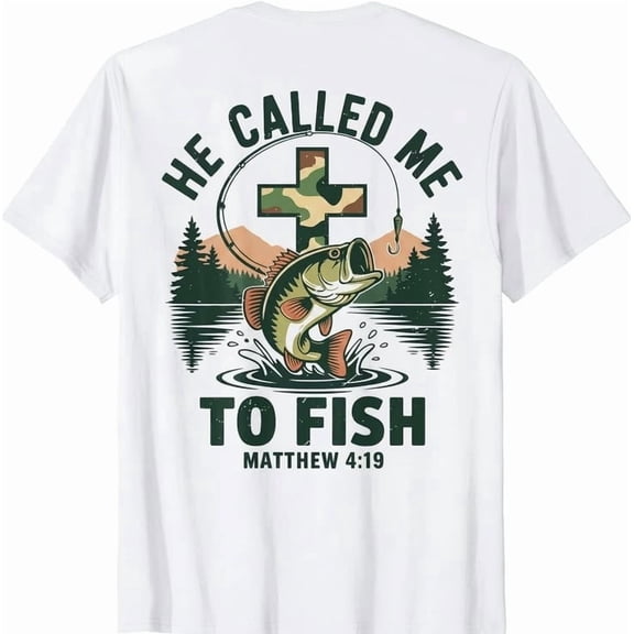 Youth He Called Me to Fish Camo Bass Fishing Christian Funny T-Shirt