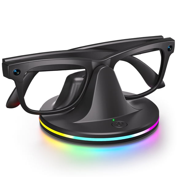RGB Flash Charging Station for Ray-Ban Glasses LED Indicator Charging Dock Compatible with Ray-Ban Smart Glasses (Black)