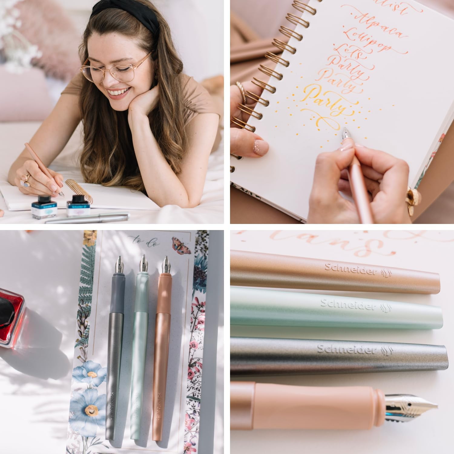 Schneider Callissima Calligraphy Fountain Pen, 1.8 mm, Refillable, Metallic Apricot Barrel, Apricot Ink Cartridge (163906)