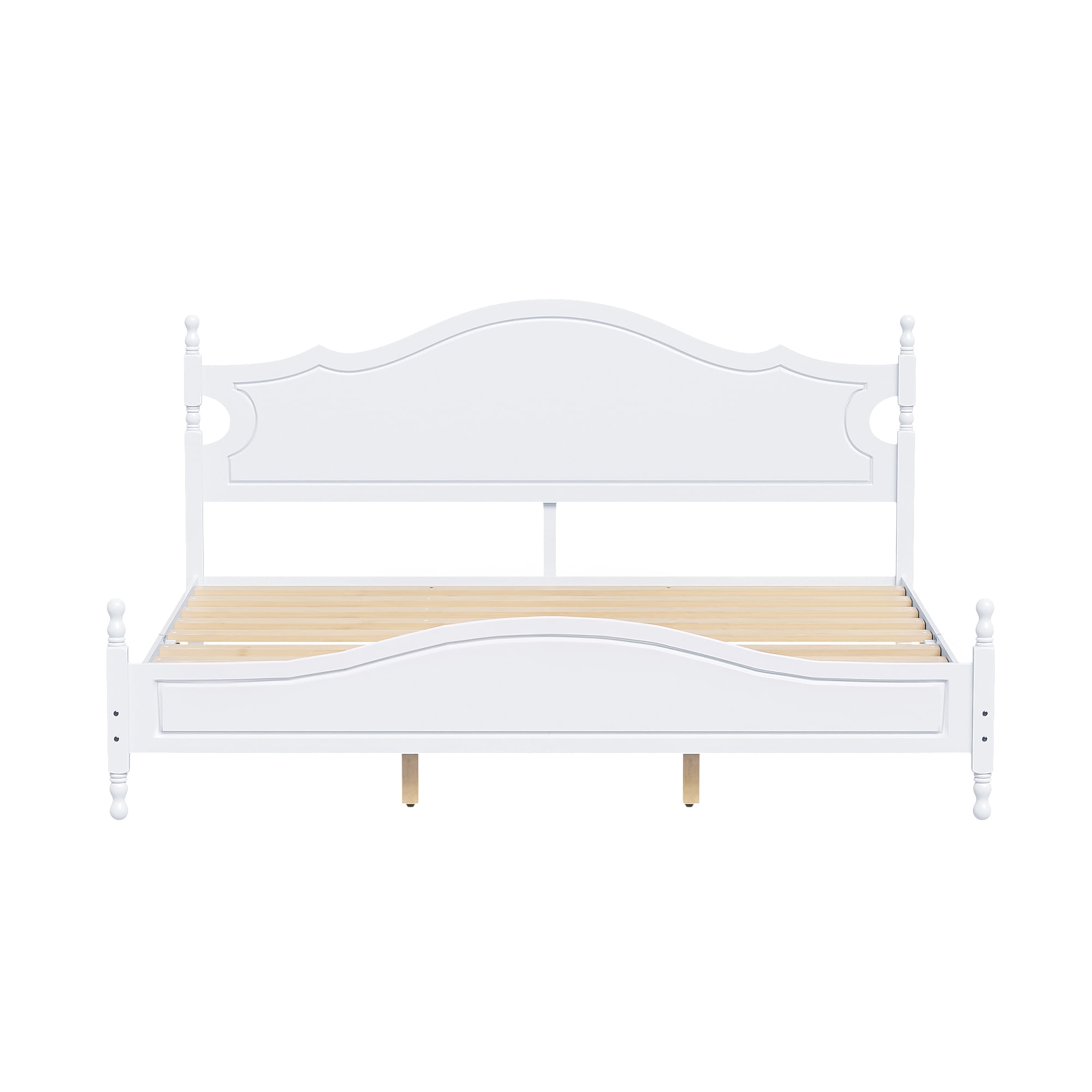 King Size Retro Style Wooden Platform Bed Frame with Headboard, No Box Spring Needed, Easy Assembly