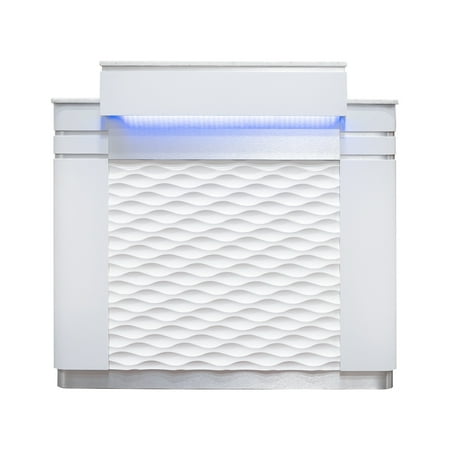 MAYAKOBA NAPA Reception Desk Square Table with LED Light and Marble Top, Office Restaurant Beauty Spa Salon Furniture, Luxe White/Silver Accents