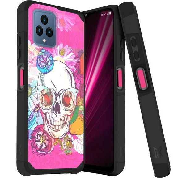 MetKase Hybrid Series Case for T-Mobile REVVL 6 5G (Magnetic Mount Ready Dual Layer Slim Cover) - Pink Skull Floral