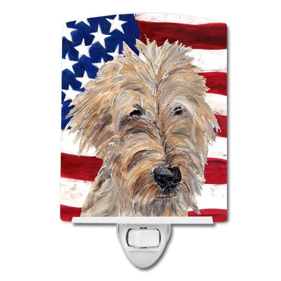 Golden Doodle with American Flag Ceramic Night Light