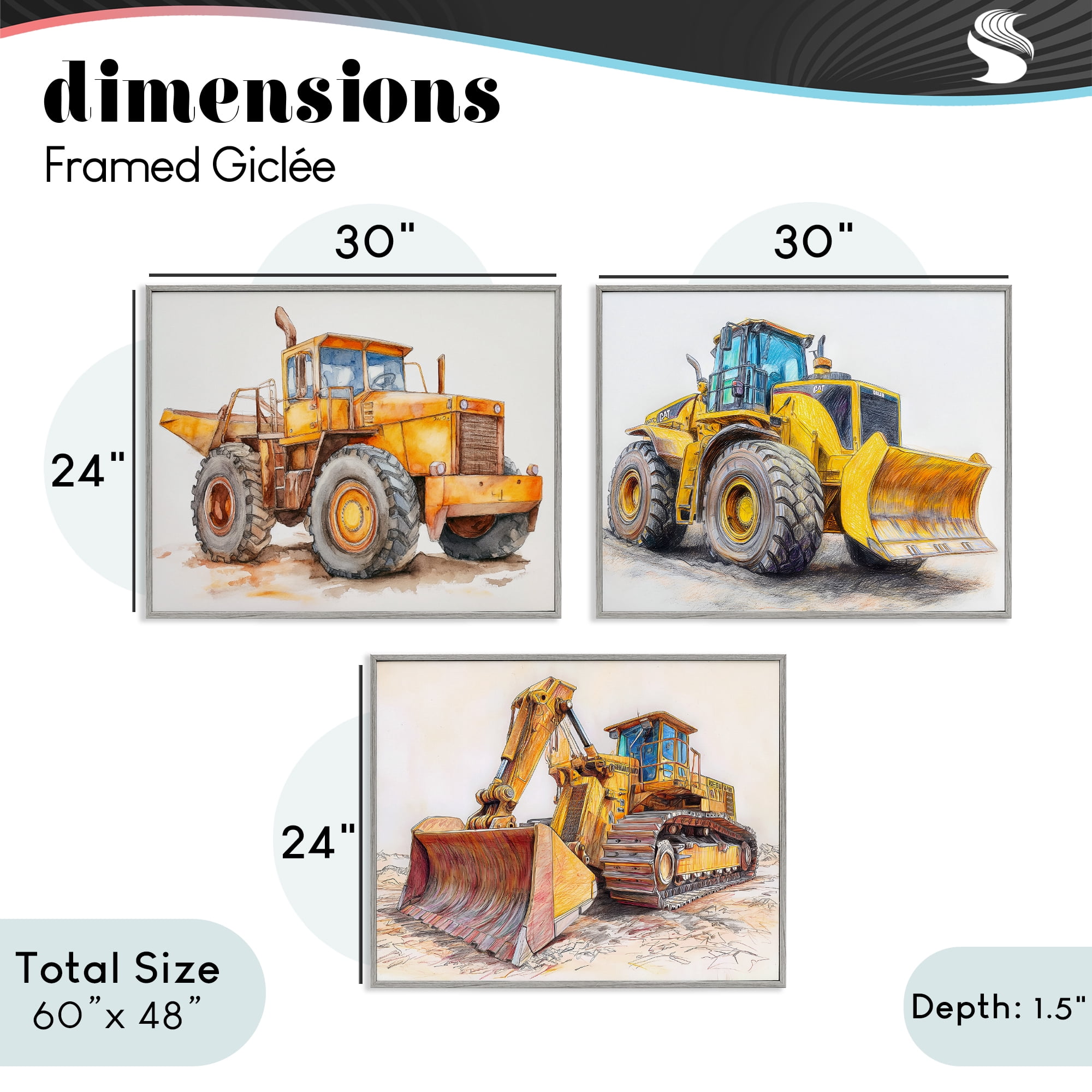 Stupell Industries Various Construction Trio 3 Piece Gray Framed Giclee Art Set, design by Steve Hunziker