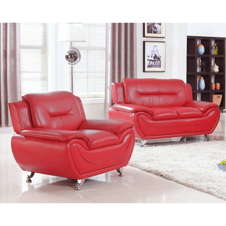 - UFE Norton Red Faux Leather 2-Piece Modern Living Room Loveseat and Chair Set