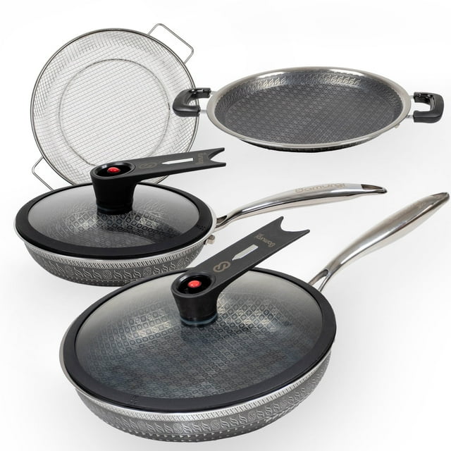 Juego Sartenes con Tapa Acero Inoxidable Antiadherente Flavor Stone 6 PIEZAS