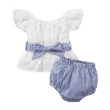 

KmaiSchai Valentines Day Long Sleeve Dress Girl Girls Fly Sleeve Hollow Out Bowknot Tops Striped Shorts Outfits Girls Clothes Size 7/8 Outfits Here You Are Girls Size 7 Clothes Welcome New