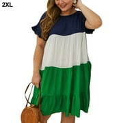 Women's Splicing Dress Fashion Plus Size Loose Dress Cotton Short Sleeve T-Shirt Dress for Spring and Summer