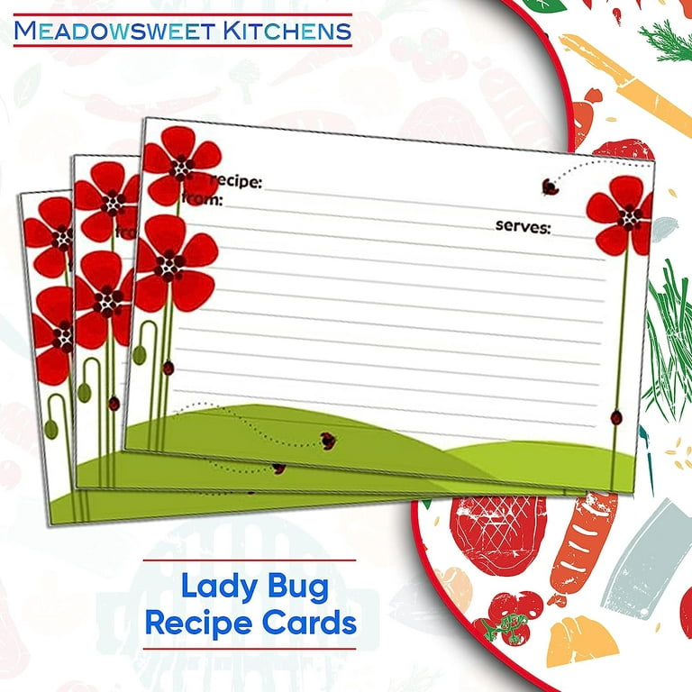 Meadowsweet Kitchens Recipe Card Set - 25 Double Sided Recipe Cards 4 x 6  Inch, Perfect Size Blank Cards for a Recipe Card Box, Make Your Own