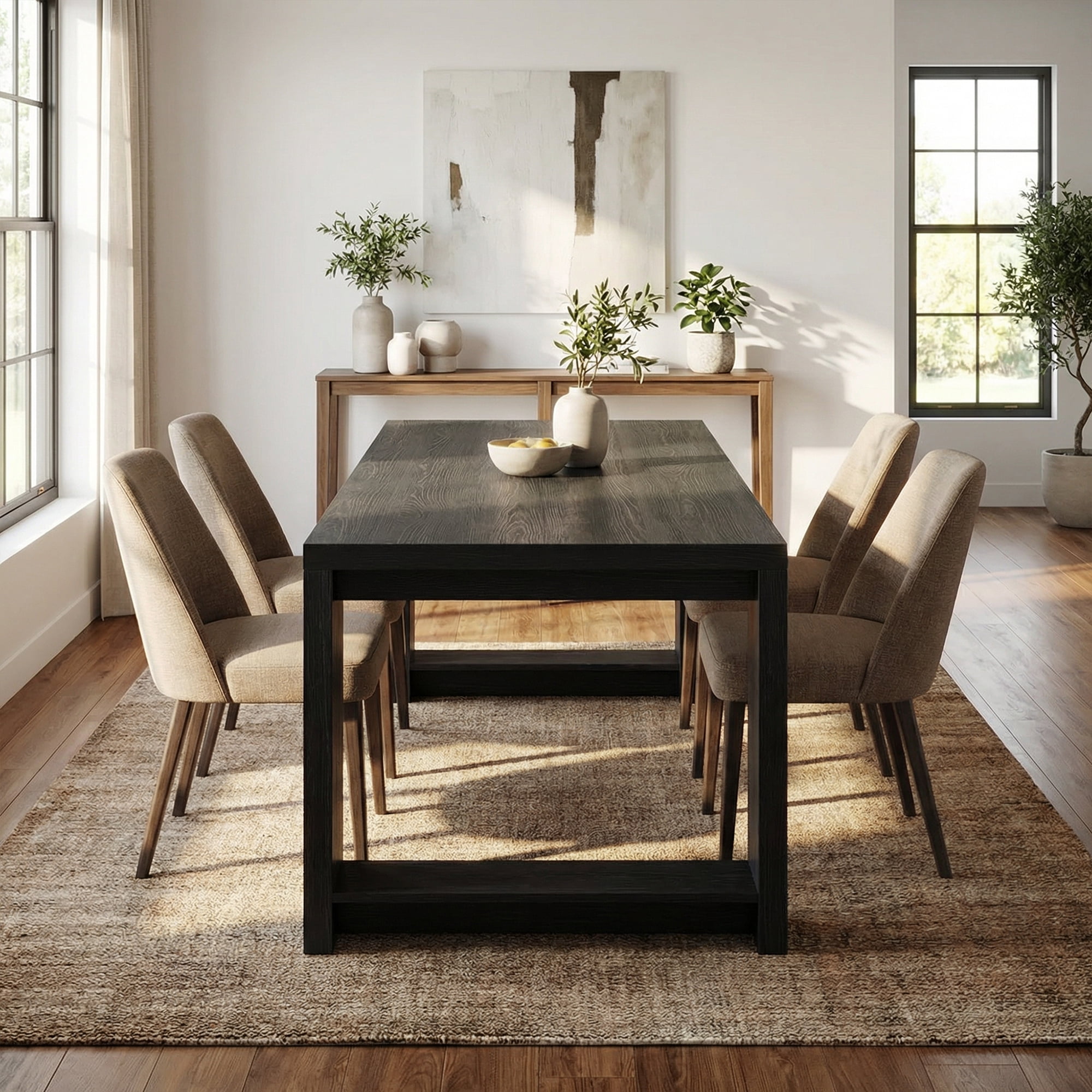 86 Inch Farmhouse Dining Table, Sleek Large Kitchen Table For 8-10 People, Solid MDF Dinner Table With Black Finish, Versatile Table For Home & Office Gatherings