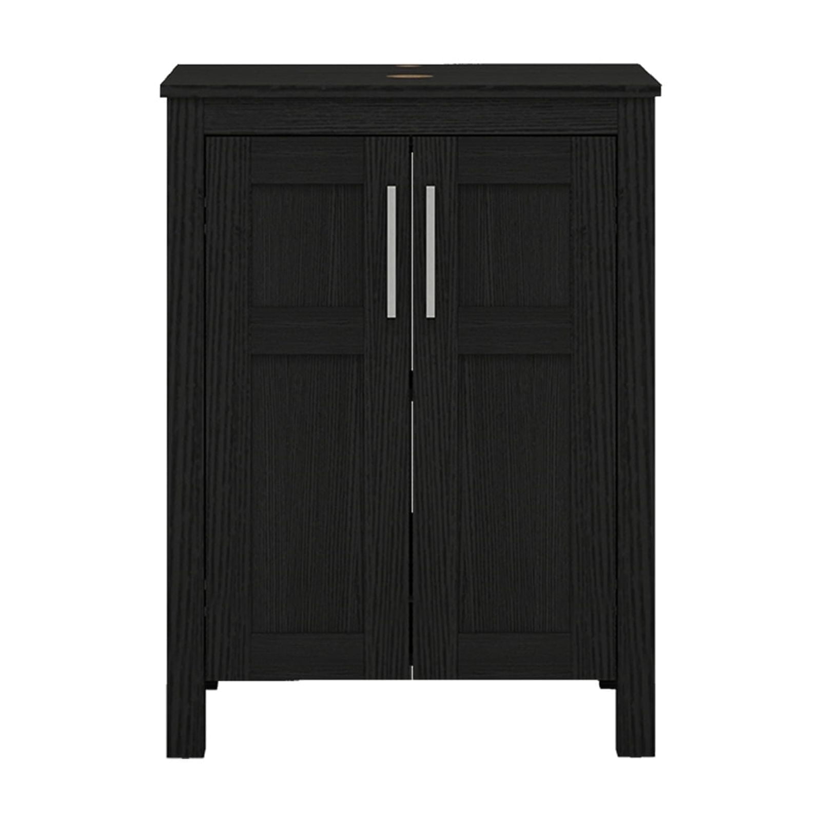 FULLWATT 24 Inches Traditional Bathroom Vanity in Black Finish, Single Bathroom Vanity with Top and 2-Door Cabinet