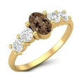 thumbnail image 2 of 6X4mm Oval Smoky Quartz 925 Sterling Silver Gold Vermeil Five Stone Women Mother's Day Gift Ring, 2 of 3