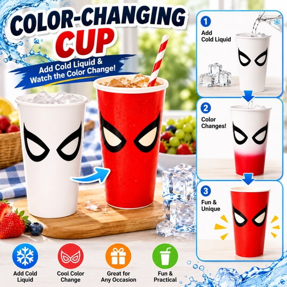 Spidey Color Changing Cup Brand New Reusable Cold Activated Party Tumbler,Fun Drinking Cup for Fans Birthday Parties and Everyday Use