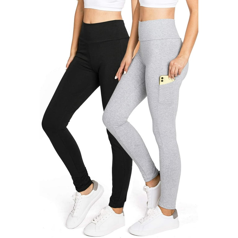 Ambiance Women's High Rise Lounge Pocket Legging, 2-PACK (M, H.GRAY+Black)