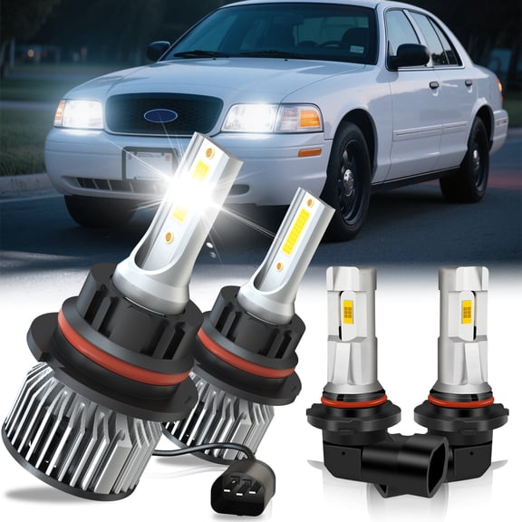 For Ford Crown Victoria 2002-2005 9007 H10 High/Low Fog Lights, Pack of 4 LED Headlights Combo Bulbs Kit, 6000K White 12000LM Bright, 50000 Hours Lifespan High Power Lamps, Canbus Ready
