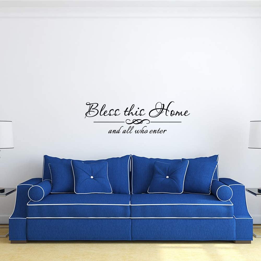 Bless This Home and All Who Enter - Pure Black Vinyl Wall Decal Quote Carved Seperated Letters Home Entryway Lettering Blessed Stickers Room Decor Art Handwriting
