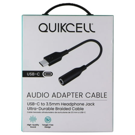 Quikcell Braided Audio Adapter Cable USB-C to 3.5mm Headphone Jack - Black