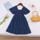 thumbnail image 5 of Vestido sin mangas de cuello redondo para niña, color liso, cuello trompeta, sin mangas, dobladillo con volantes, vestido grande para niña, vestido de poliéster para niña, 5 of 6