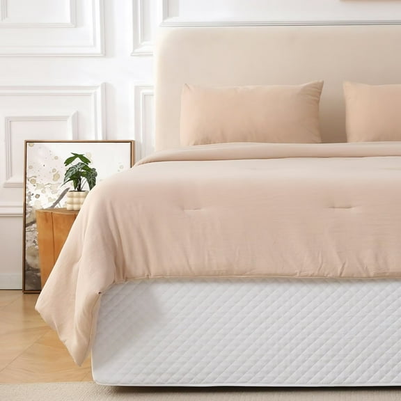 Queen Size White Bed Skirt with 14-Inch Drop, Easy Fit Wrap-Around Cover for Bed, Wrinkle-Free and Fade-Resistant Box Spring Cover. (White Grid, Queen)