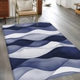 thumbnail image 3 of 4x6Ft Area Rugs Navy Blue Non-Skid Rubber Backing Large Rectangle Rugs - Living Room Bedroom Home Office, Modern Moire Abstract Ripple Geometric Indoor Floor Mat Carpets Washable Rug, 3 of 7