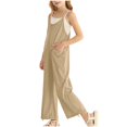 thumbnail image 5 of Htigea Clearance Girls Casual Sleeveless Jumpsuits Spaghetti Strap Loose Romper Long Pants with Pockets Today Sales Beige,5 Years, 5 of 6
