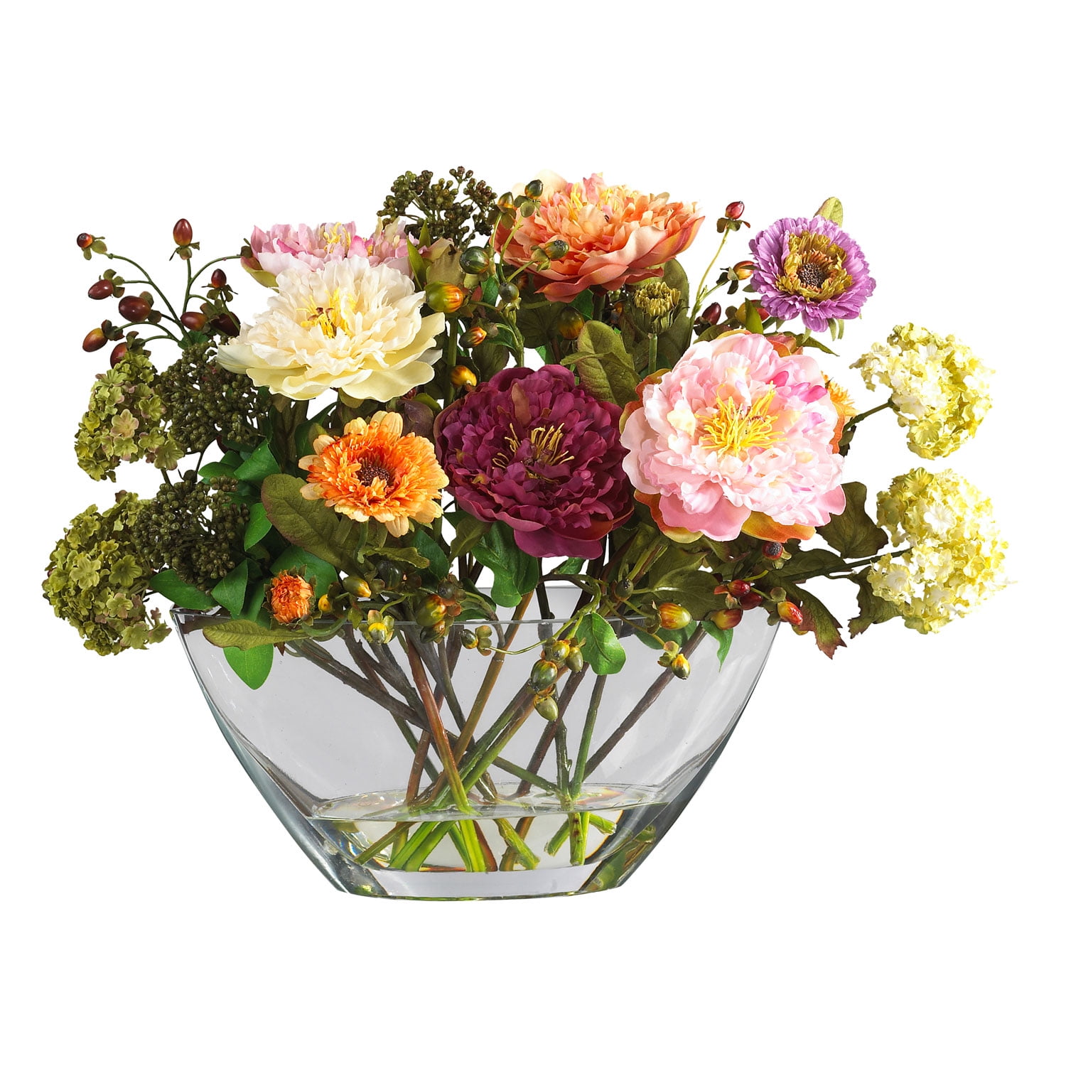 Mixed Peony W Gl Vase Silk Flower Arrangement