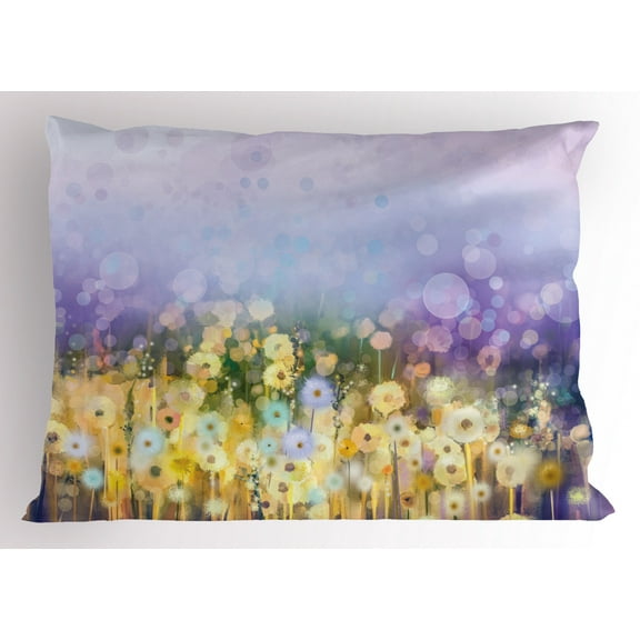 Ambesonne Floral Pillow Sham, Idyllic Pastoral Flower, 36" X 20", Yellow Purple