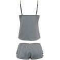 thumbnail image 2 of Curve Muse Womens Satin Lingerie Lace Camisole Tank Top With Shorts Pajama Set pack of 1-GRAY-S, 2 of 7