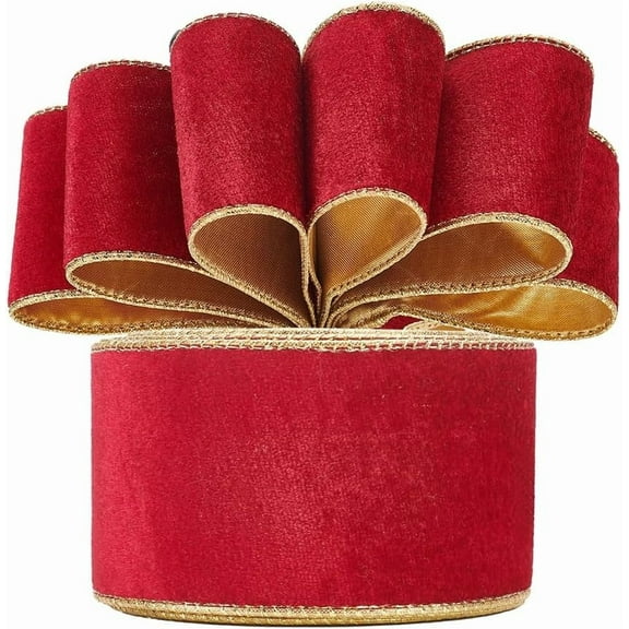 10 Yards Red Single Face Velvet Ribbon 2-1/2 inch Wide Christmas Velvet Ribbon Woven Velvet Trim Soft Satin Ribbon for Christmas Tree Wedding Decor Making Gift Wrapping