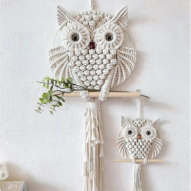 Owl Tapestry, Owl Macrame Wall Hanging Tapestry Art Decor Handmade Woven Boho Tapestry Ornament Owl Macrame Tapestry