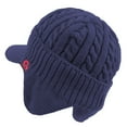 thumbnail image 4 of Janey&Rubbins Mens Winter Ear Flap Visor Beanie Knit Hat with Bill Fleece Lined Brimmed Cap (Blue), 4 of 8