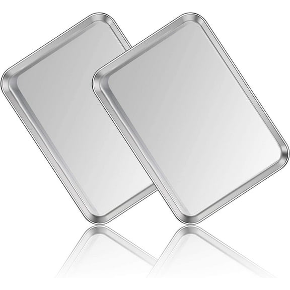 Baking Sheet Cookie Sheet Set of 2, Stainless Steel Baking Pans Tray Professional, Toaster Oven Baking pans,Non Toxic & Healthy, Mirror Finish & Rust Free, Easy Clean & Dishwasher Safe(10 Inch)
