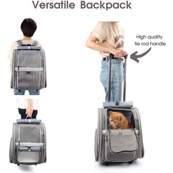Pet Rolling Carrier, Dog Backpack with Wheels,Cats,Puppies Travel Bag with Wheels,Dog Trolley