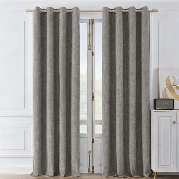 Deco Window Polycotton 100% Blackout Solid Curtains 7 Feet Long Set of 2, Room Darkening Eyelet Curtains for Bedroom & Living Room (Dark Beige, 7 Ft)